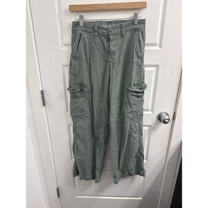 American Eagle Mid Rise Baggy Wide Leg Olive Green Cargo Utility Pants Size 000